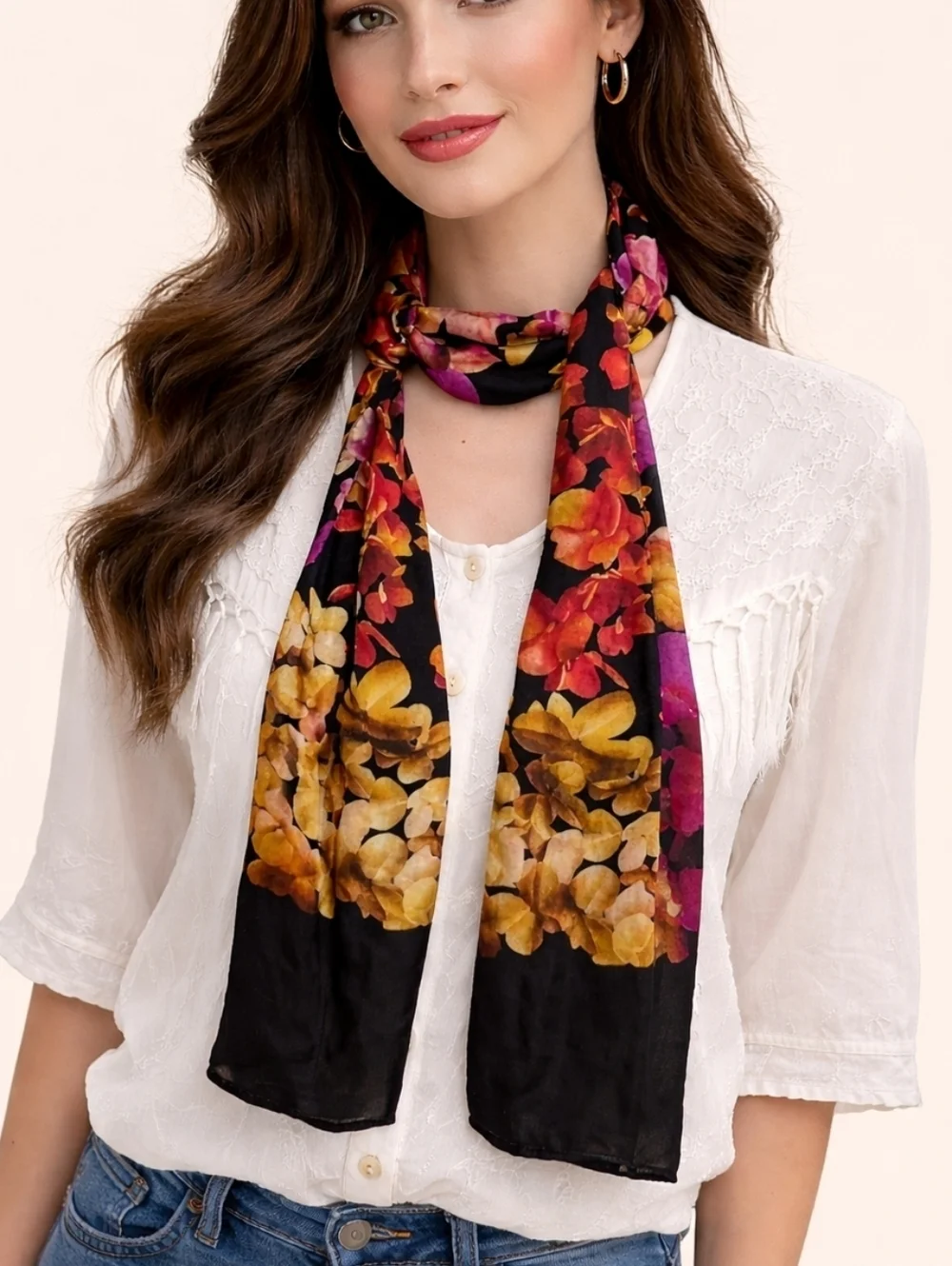 ECHO romantic Fairycore 100% silk floral scarf